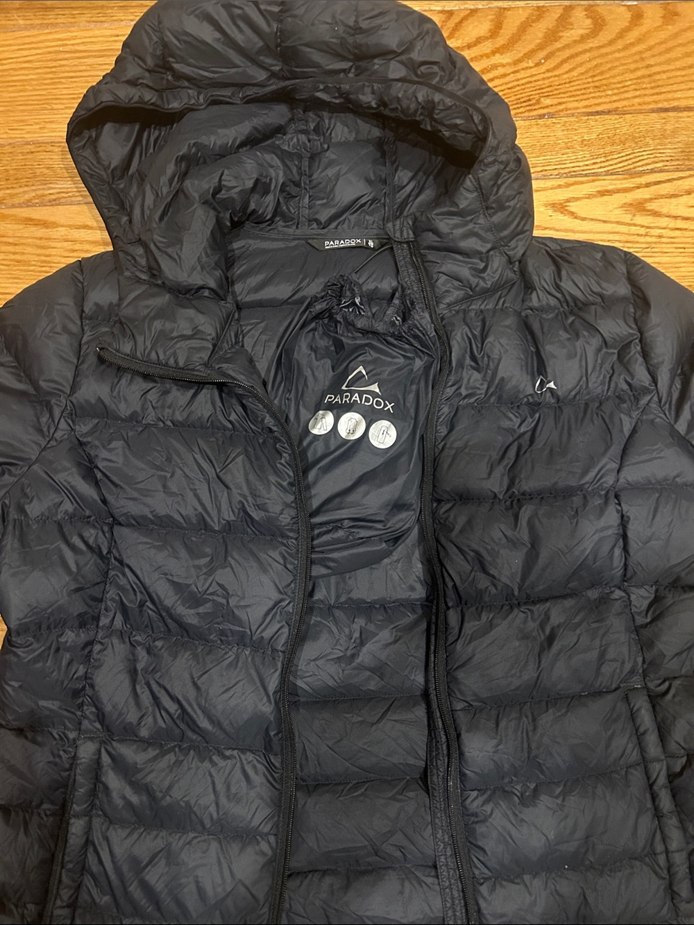 Paradox womens Black Hooded Puffer Coat